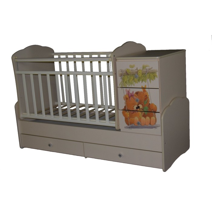 Кровать-трансформер "Ульяна №1 Мишка", маятник поперечный, слонова кость