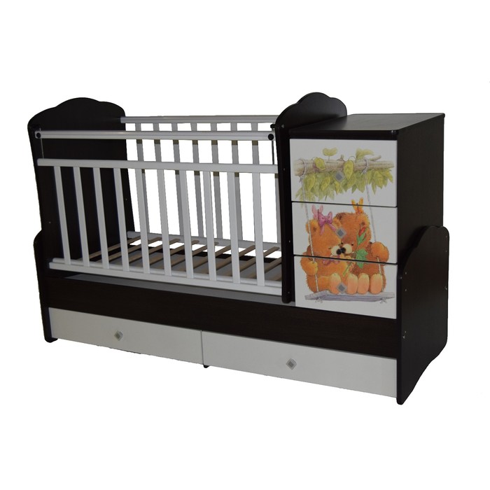 Кровать-трансформер "Ульяна №1 Мишка", маятник поперечный, венге-белая