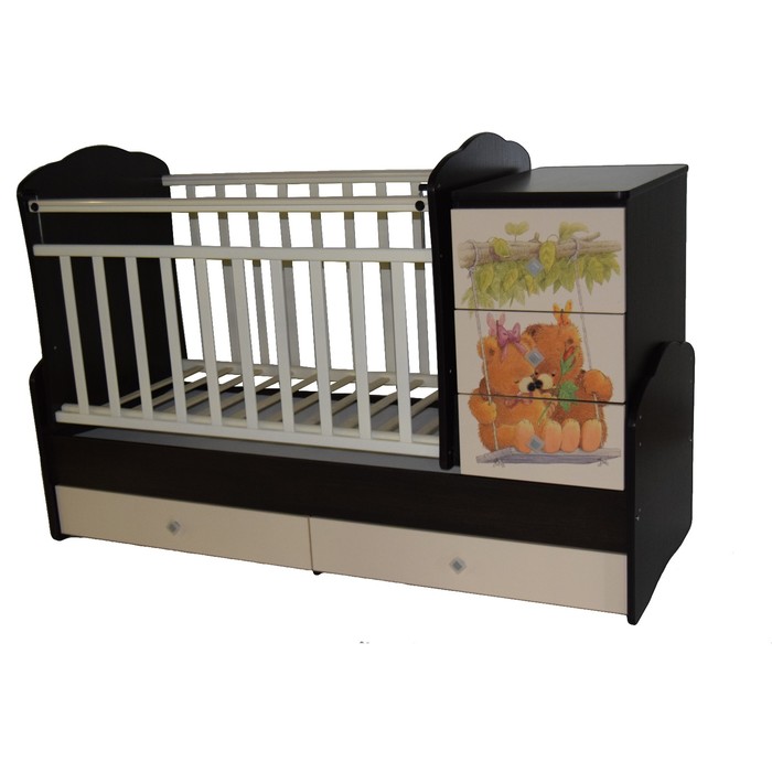 Кровать-трансформер "Ульяна №1 Мишка", маятник поперечный, венге-сл. кость