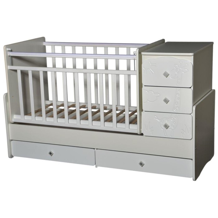 Кровать-трансформер "Ульяна №2 Жираф", маятник поперечный, белая