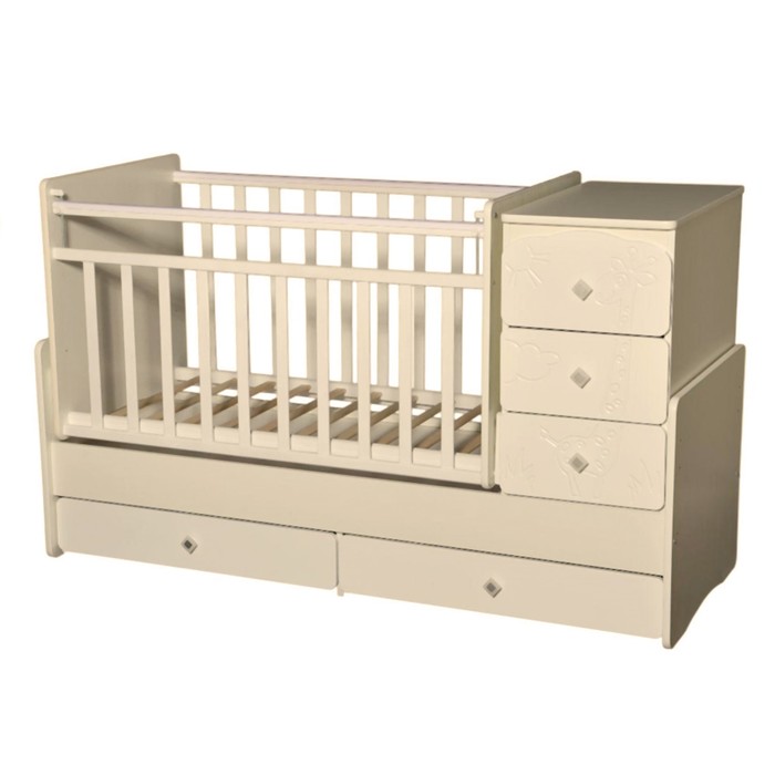 Кровать-трансформер "Ульяна №2 Жираф", маятник поперечный, слоновая кость