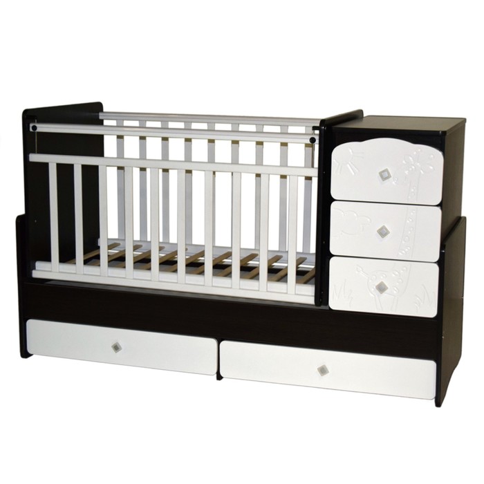 Кровать-трансформер "Ульяна №2 Жираф", маятник поперечный, венге-белая