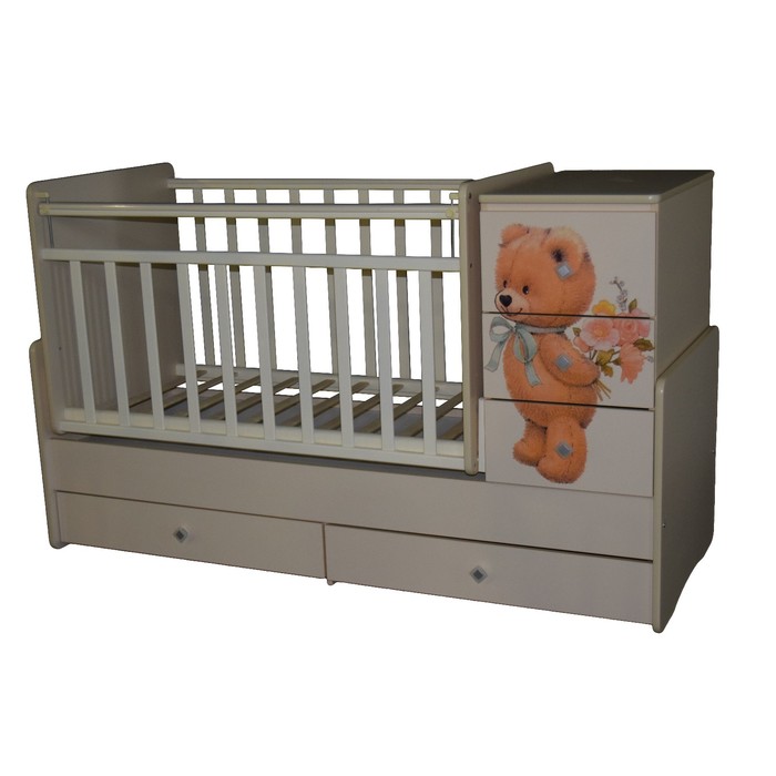 Кровать-трансформер "Ульяна №2 Мишка", маятник поперечный, слоновая кость