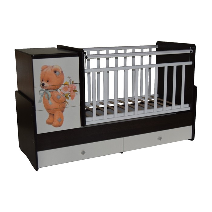 Кровать-трансформер "Ульяна №2 Мишка", маятник поперечный, венге-белая