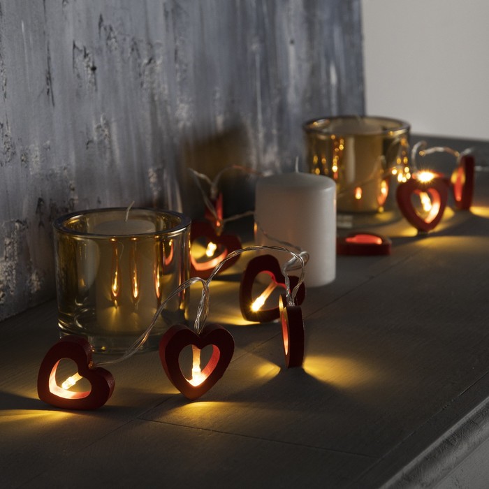 НИТЬ, 1.5 м, с насадк. "Сердце красное", Н.С., LED-10-3V, 2*АА(не в компл), фиксинг Т/БЕЛЫЙ