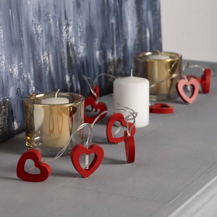 НИТЬ, 1.5 м, с насадк. "Сердце красное", Н.С., LED-10-3V, 2*АА(не в компл), фиксинг Т/БЕЛЫЙ