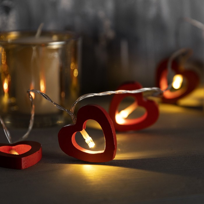 НИТЬ, 1.5 м, с насадк. "Сердце красное", Н.С., LED-10-3V, 2*АА(не в компл), фиксинг Т/БЕЛЫЙ