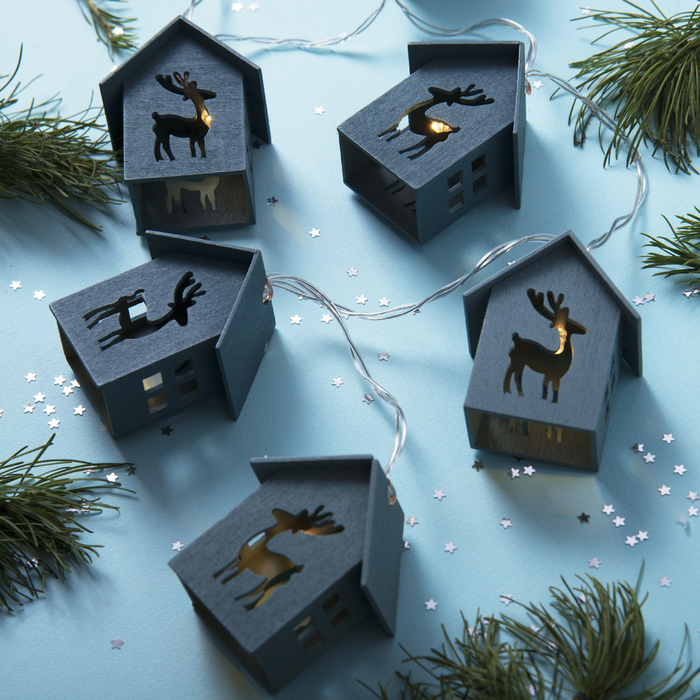 НИТЬ, 1.5 м, с насадк. "Дом с оленем синий", Н.С.,LED-10-3V,3*АА(не в компл),фиксинг,Т/БЕЛЫЙ