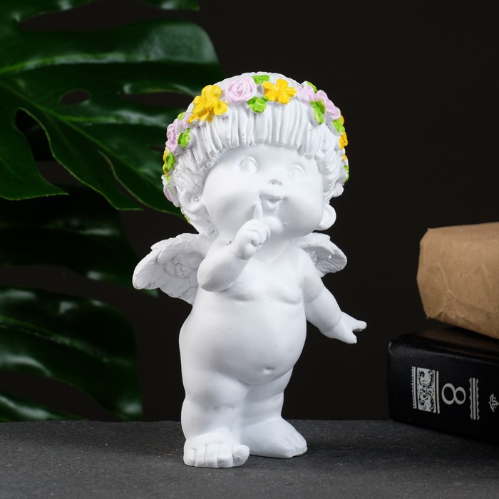 Фигура "Ангел пальчик во рту" белый 10х9х15см