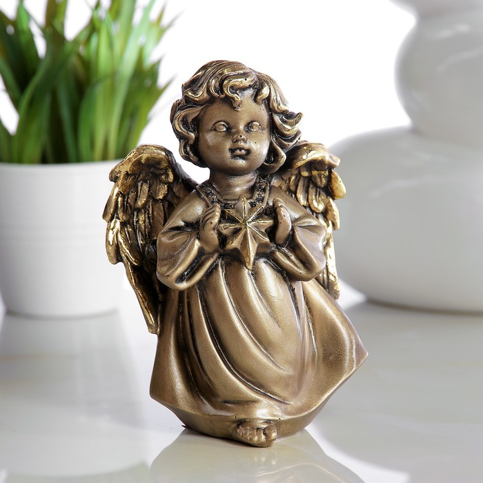 Фигура "Ангелочек со звездочкой" золото 11х8х15см