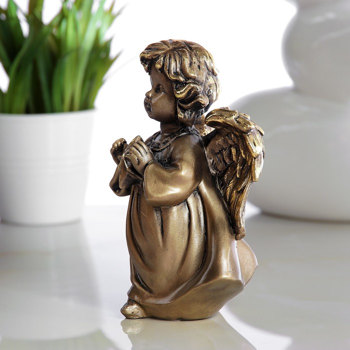 Фигура "Ангелочек со звездочкой" золото 11х8х15см