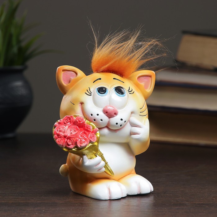 Копилка "Влюбленный Котик" рыжий чуб 11х9х13см