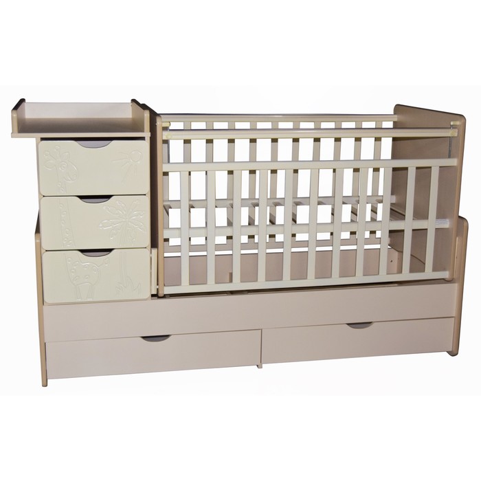 Кровать детская "Любаша 3 Жираф" маятник поперечный, слоновая кость