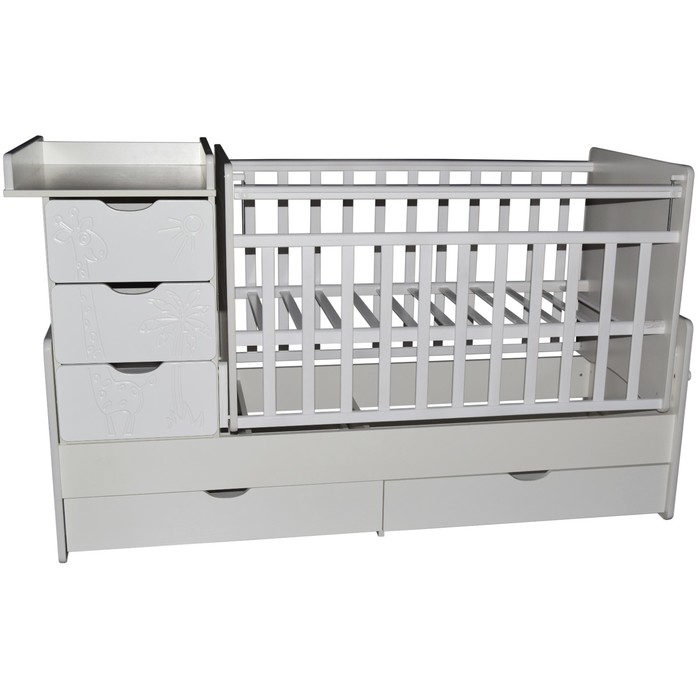 Кровать детская "Любаша 3 Жираф" маятник поперечный, белая