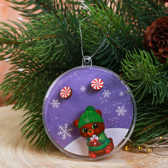 Набор украшений в шаре "Мишка", серёжки, значок, 7 см