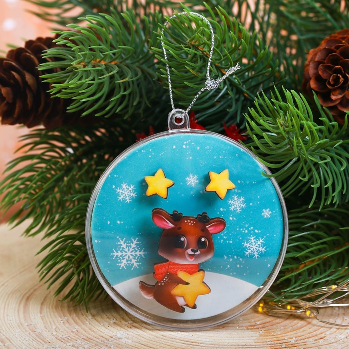 Набор украшений в шаре "Оленёнок", серёжки, значок, 7 см