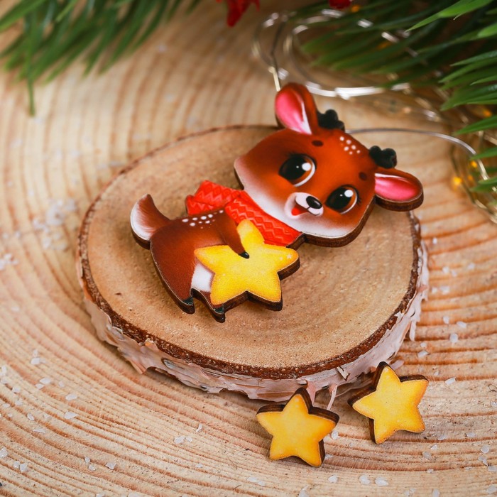 Набор украшений в шаре "Оленёнок", серёжки, значок, 7 см