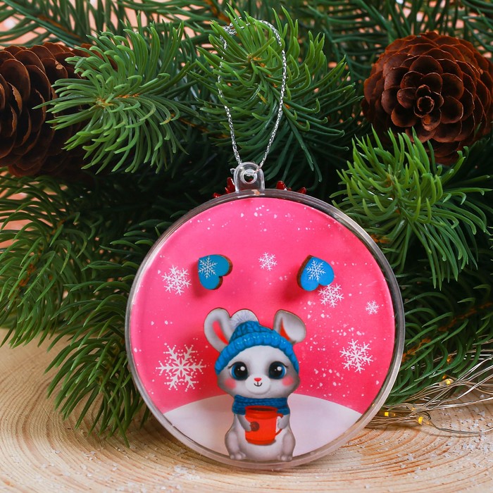 Набор украшений в шаре "Зайчик", серёжки, значок, 7 см