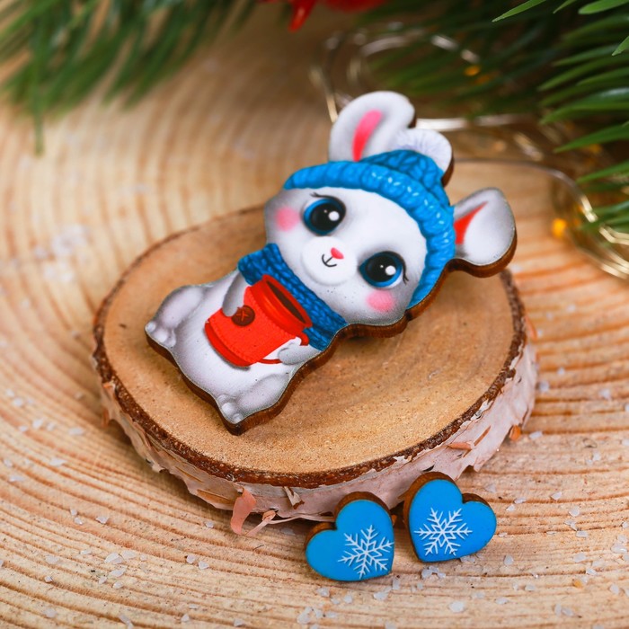 Набор украшений в шаре "Зайчик", серёжки, значок, 7 см