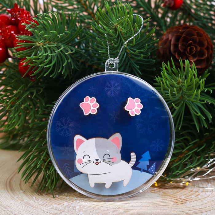 Набор украшений в шаре "Котик", серёжки, значок, 7 см