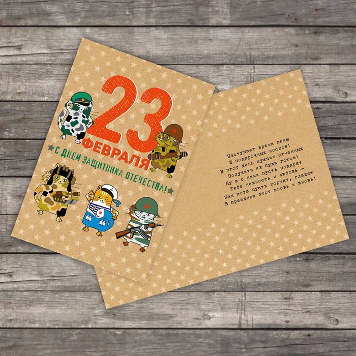 Открытка "С 23 февраля" котики, 12х18см