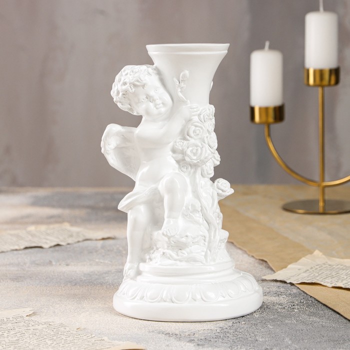 Статуэтка "Ангел с подсвечником" средний, белый