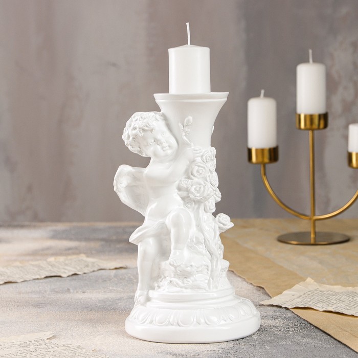 Статуэтка "Ангел с подсвечником" средний, белый