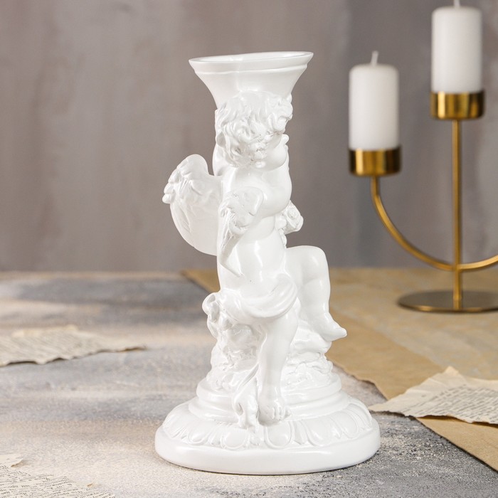 Статуэтка "Ангел с подсвечником" средний, белый