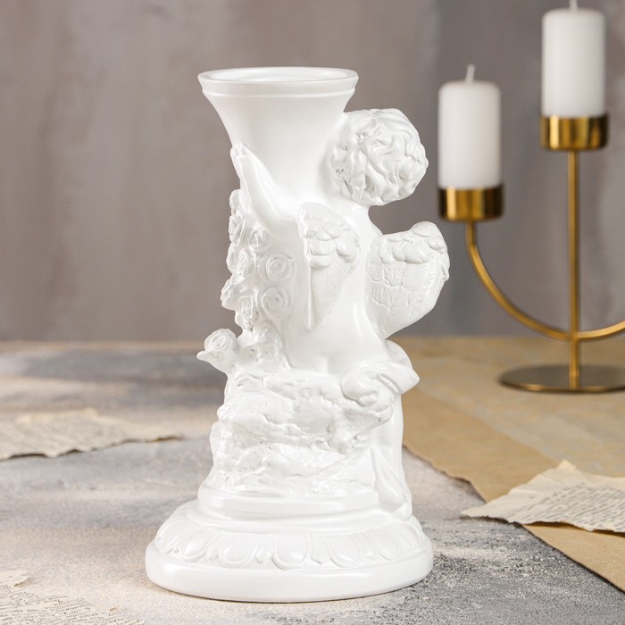 Статуэтка "Ангел с подсвечником" средний, белый