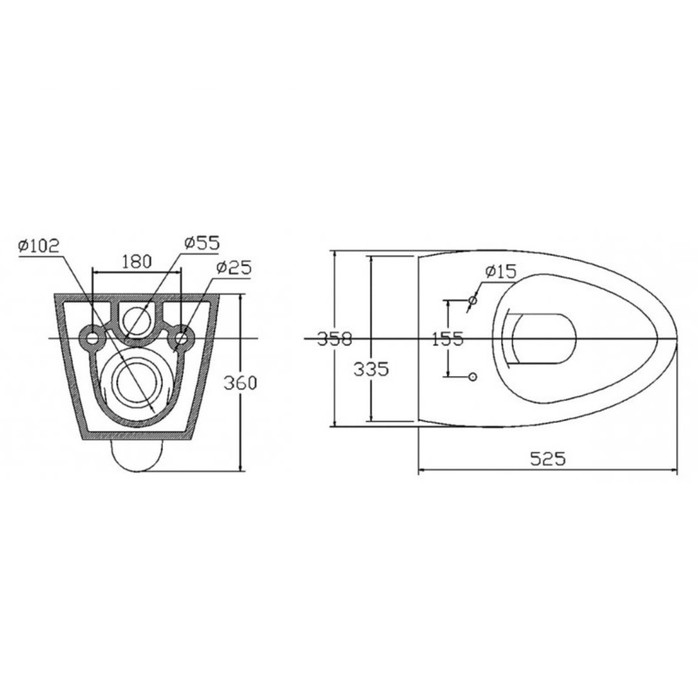 Чаша унитаза BelBagno ALPHA BB300CHR, подвесной, безободковый