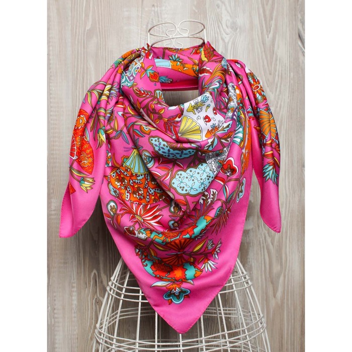 Платок, размер 100×100 см, цвет фуксия