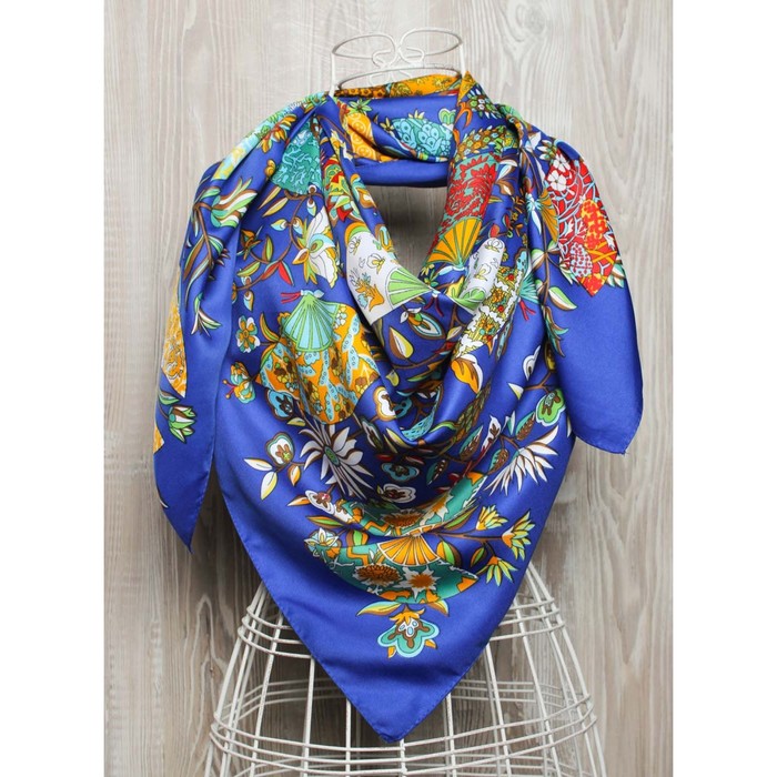 Платок, размер 100×100 см, цвет синий