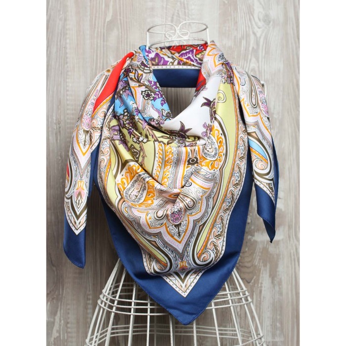 Платок, размер 100×100 см, цвет синий