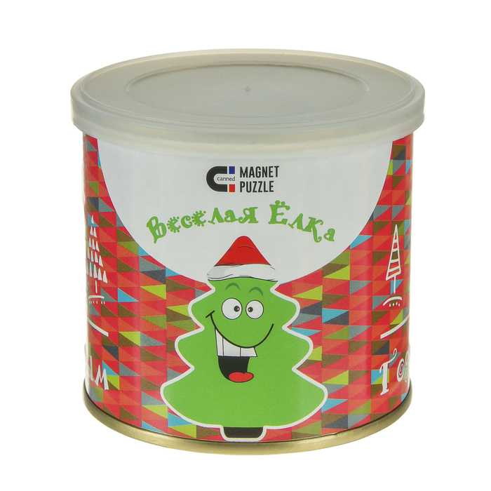 Магнитный пазл в консервной банке "Веселая елка" (200х250 мм, набор 53 детали)