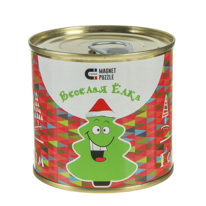 Магнитный пазл в консервной банке "Веселая елка" (200х250 мм, набор 53 детали)