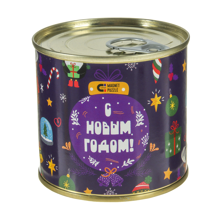 Магнитный пазл в консервной банке "Новогодние игрушки" (150х200 мм, набор 48 деталей)