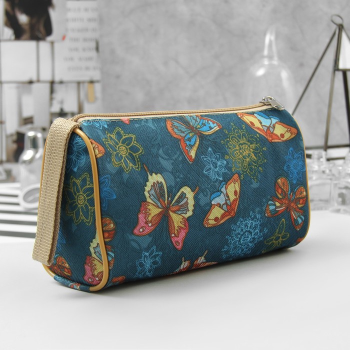 Косметичка простая «Бабочки», отдел на молнии, цвет синий