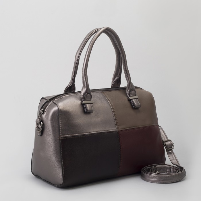 Сумка женская, отдел на молнии, наружный карман, длинный ремень, цвет серебристый