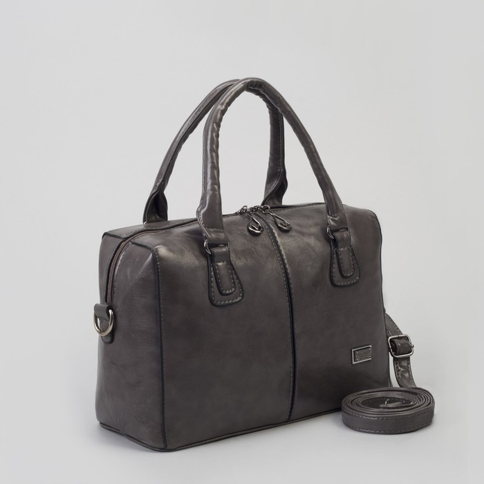 Сумка женская, отдел на молнии, наружный карман, длинный ремень, цвет серый