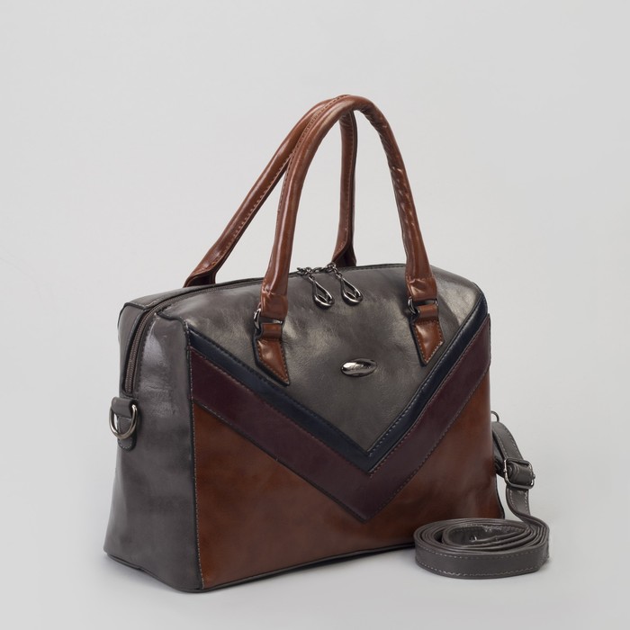 Сумка женская, отдел на молнии, наружный карман, длинный ремень, цвет серый