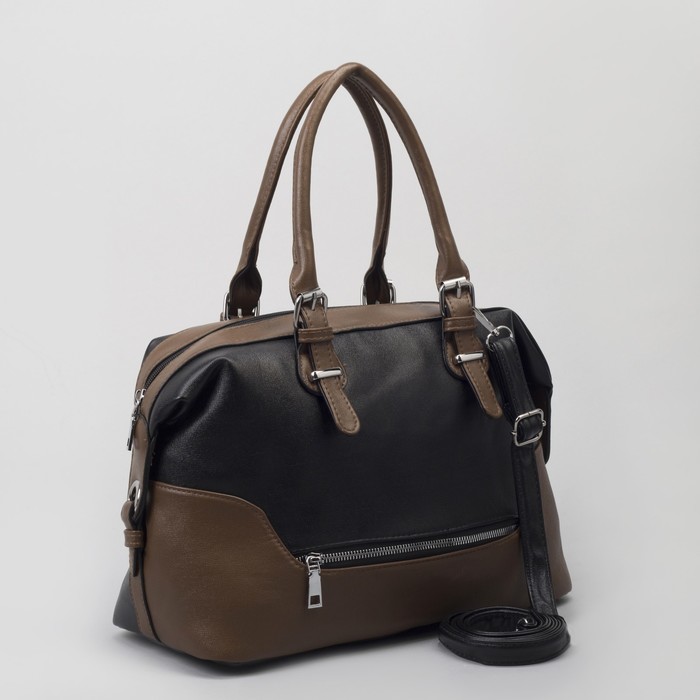 Сумка женская, отдел на молнии, 2 наружных кармана, длинный ремень, цвет чёрный