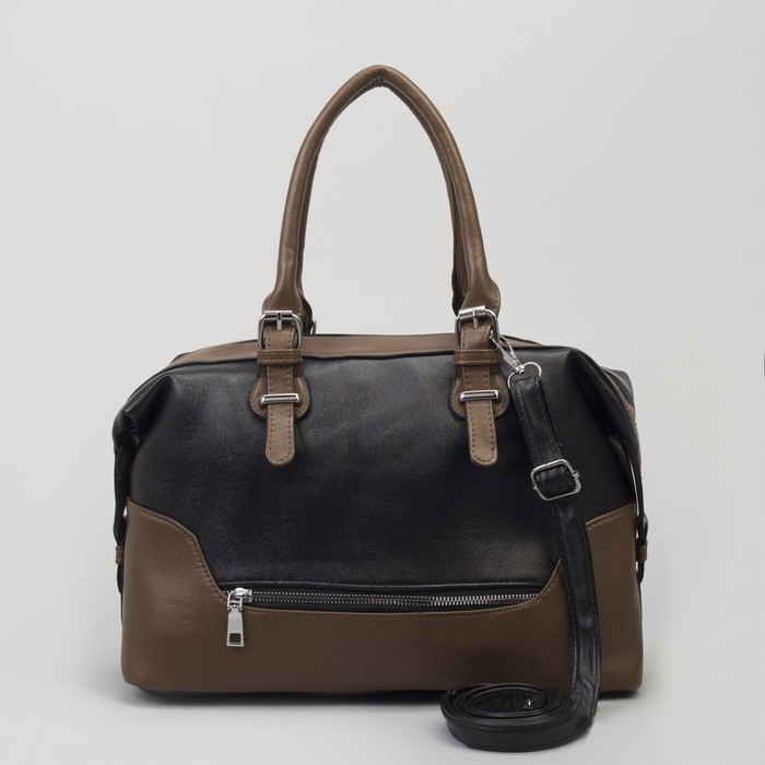 Сумка женская, отдел на молнии, 2 наружных кармана, длинный ремень, цвет чёрный