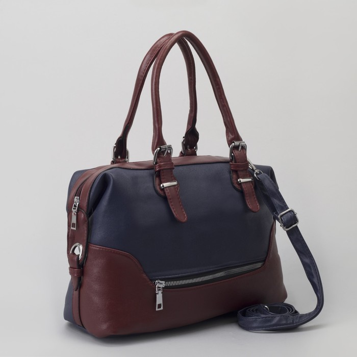 Сумка женская, отдел на молнии, 2 наружных кармана, длинный ремень, цвет синий