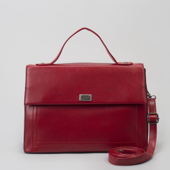 Сумка женская, отдел с перегородкой на молнии, 2 наружных кармана, длинный ремень, цвет красный