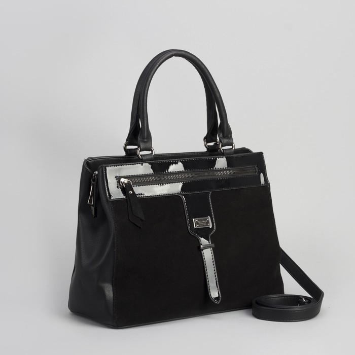 Сумка женская, отдел с перегородкой на молнии, 2 наружных кармана, длинный ремень, цвет чёрный