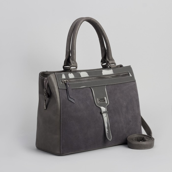 Сумка женская, отдел с перегородкой на молнии, 2 наружных кармана, длинный ремень, цвет серый