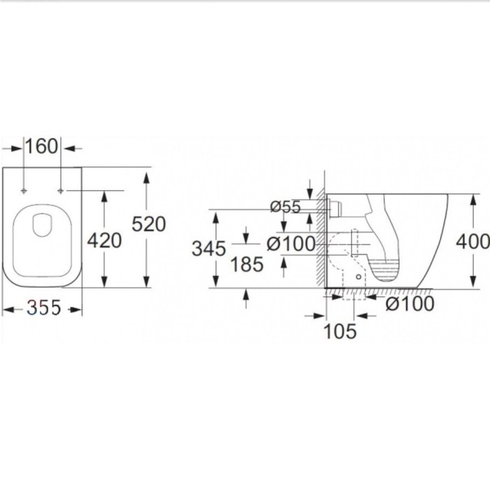 Чаша унитаза BelBagno ALPINA P-trap BB10100CB, приставной