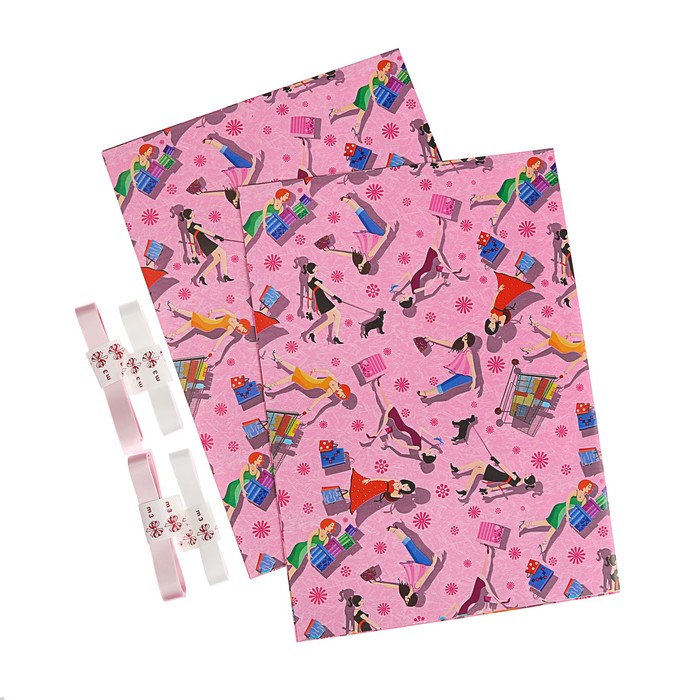 Набор для упаковки, "Для девочки", крафт 0,7 х 1 м х 2, лента 15 мм х 3 м х 4