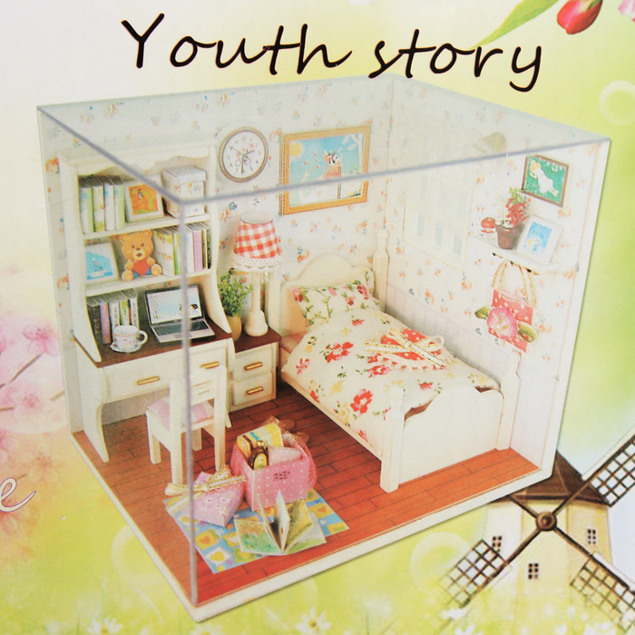 Интерьерный домик - миниатюра, своими руками "Спальня студента" со светом