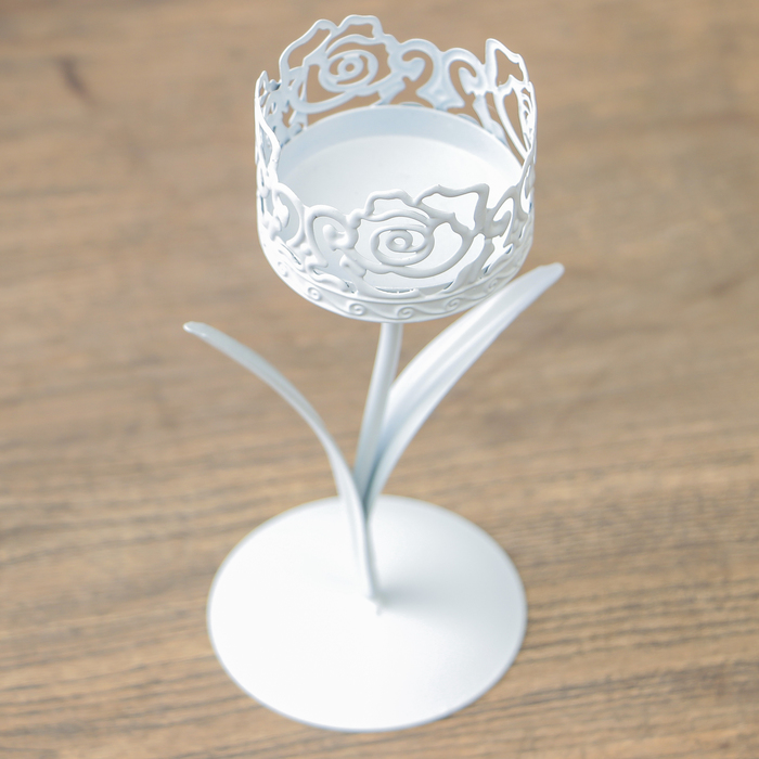 Подсвечник металл на 1 свечу "Розарий" белый 14,5х6,5х6,5 см